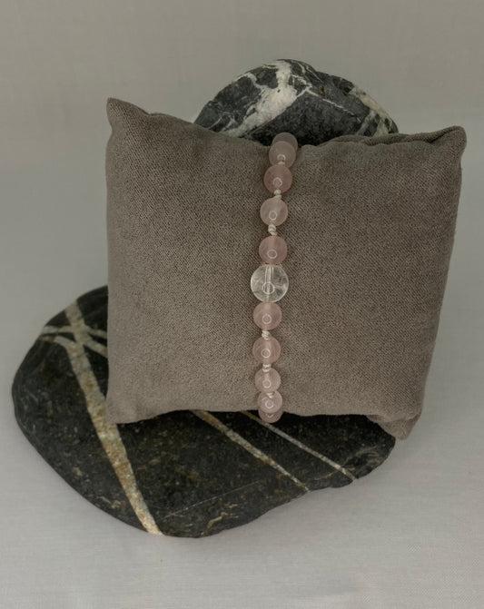 Bracelet cordon réglable - Quartz rose et Cristal de roche